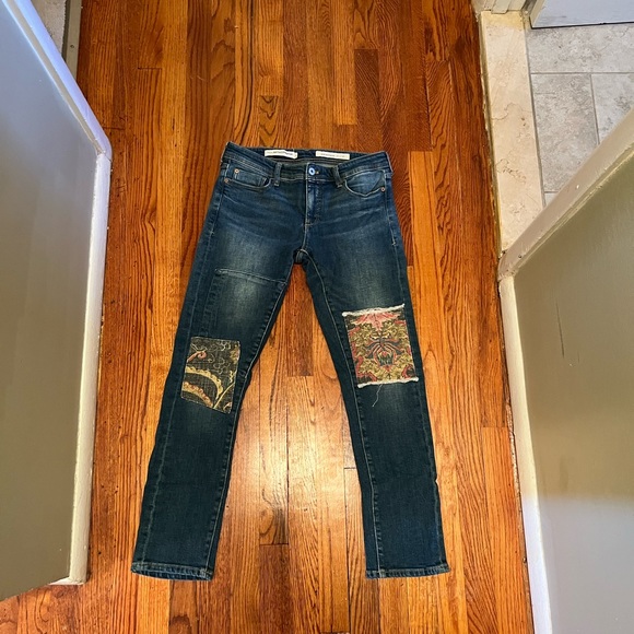 Anthropologie Jeans Pilcro Tapestry Patches Slim Boyfriend Jeans Sz 26 - Picture 6 of 7